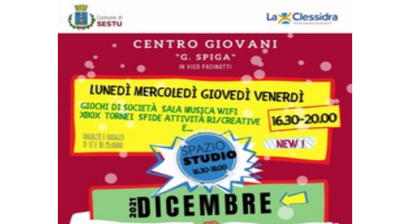 Centro giovani “G. Spiga – Programmazione attività dicembre 2021