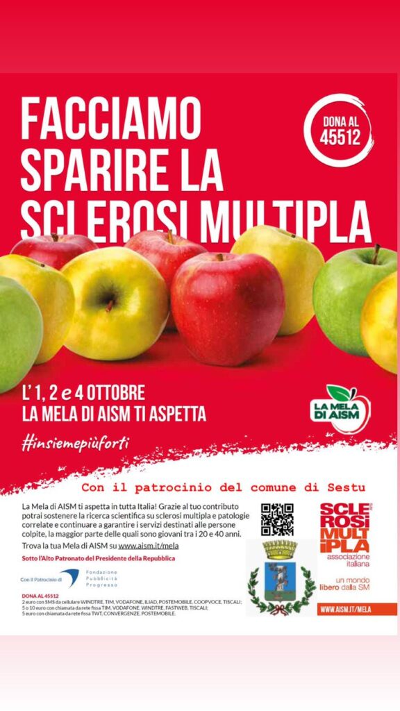 Sabato 1 e domenica 2 ottobre in piazza Rinascita le mele dell’Associazione Italiana Sclerosi Multipla