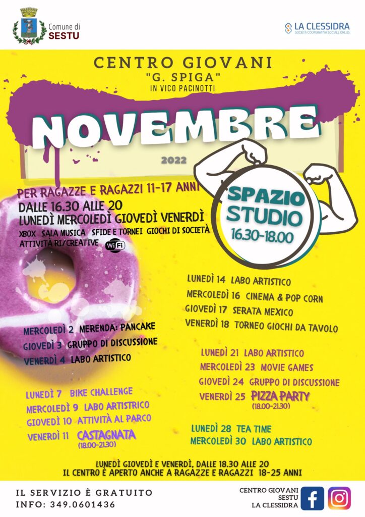Programmazione attività centro giovani Novembre 2022