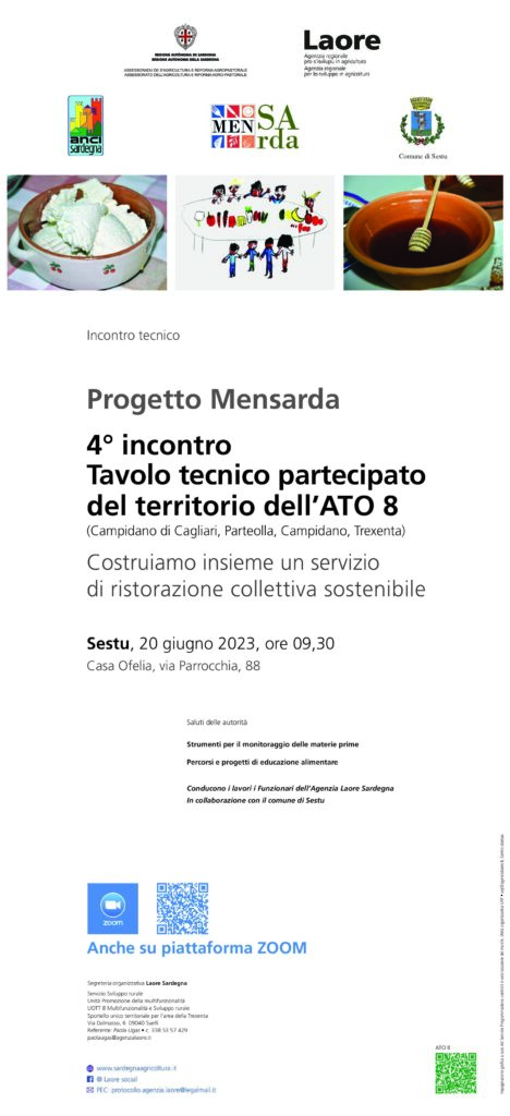 “MENSArda – Mense Sarde a Km 0”: 4° incontro Tavolo tecnico partecipato del territorio dell’ATO 8 (Campidano di Cagliari, Parteolla, Campidano, Trexenta)