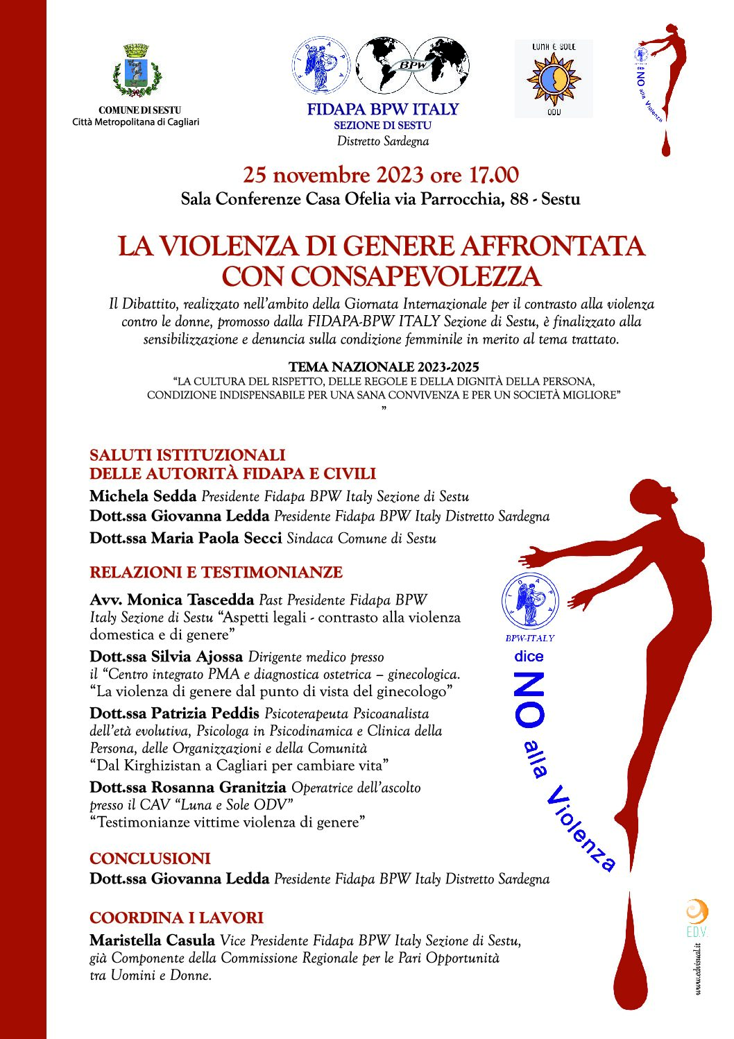“La violenza di genere affrontata con consapevolezza”. Sabato 25 Novembre presso Casa Ofelia il dibattito finalizzato alla sensibilizzazione e alla denuncia sulla condizione femminile.