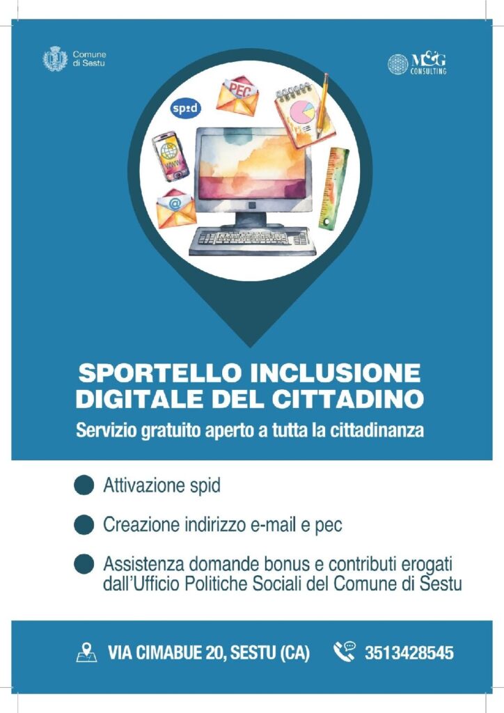 Istanze on line su “La stanza del cittadino”: dal 13 febbraio a Sestu è in funzione il Servizio di Inclusione Digitale per le istanze dei cittadini al Settore politiche sociali. Il servizio è gratuito