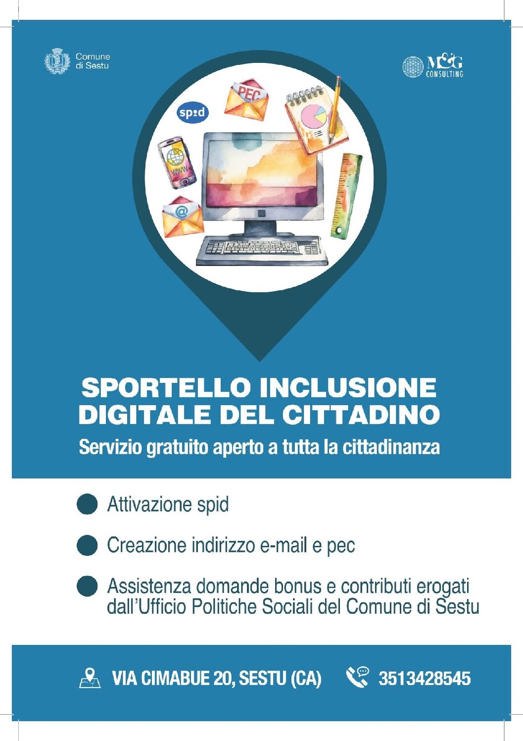 Istanze on line su “La stanza del cittadino”: dal 13 febbraio a Sestu è in funzione il Servizio di Inclusione Digitale per le istanze dei cittadini al Settore politiche sociali. Il servizio è gratuito